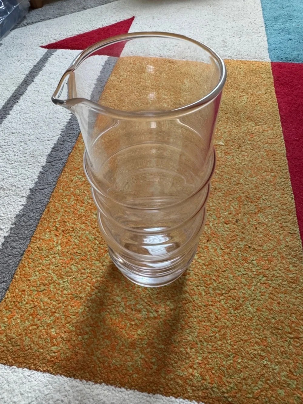 Marimekko Pink and Clear Ribbed Glass Carafe